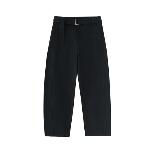 Twisted-Seam Belted Curved-Blade Pants
